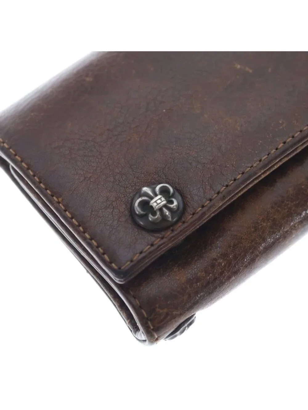 Chrome Hearts BS Flare Button Leather Wallet Brown
